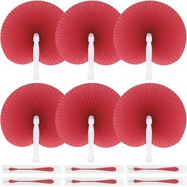 JOHOUSE Decorative Round Hand Fan Foldable, 12 Packs Dark Red Folding Fans Handheld Chinese and Japanese Style Crafts for Wedding, Dancing, Party Favors DIY Decoration