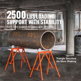 Happybuy Pipe Stand with Roller Head, 2500lbs Load Capacity for 2-36" Pipes, 45# Steel