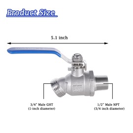 walkinginrain Stainless Steel Garden Hose Bibb, Outdoor Hose Spigot/Faucet for Garden, Patio, Boiler Drain, 1/2" Male NPT x 3/4" Male GHT