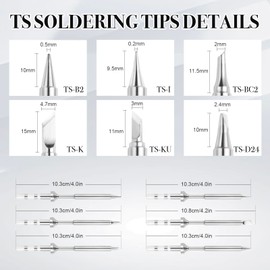 FEITA Pinecil TS100 Soldering Iron Tips Replacement for Mini Portable Micro Solder Pen Various Models Stations Tool Soldering Accessories (TS-B2/I/BC2/D24/K/KU 6pcs)