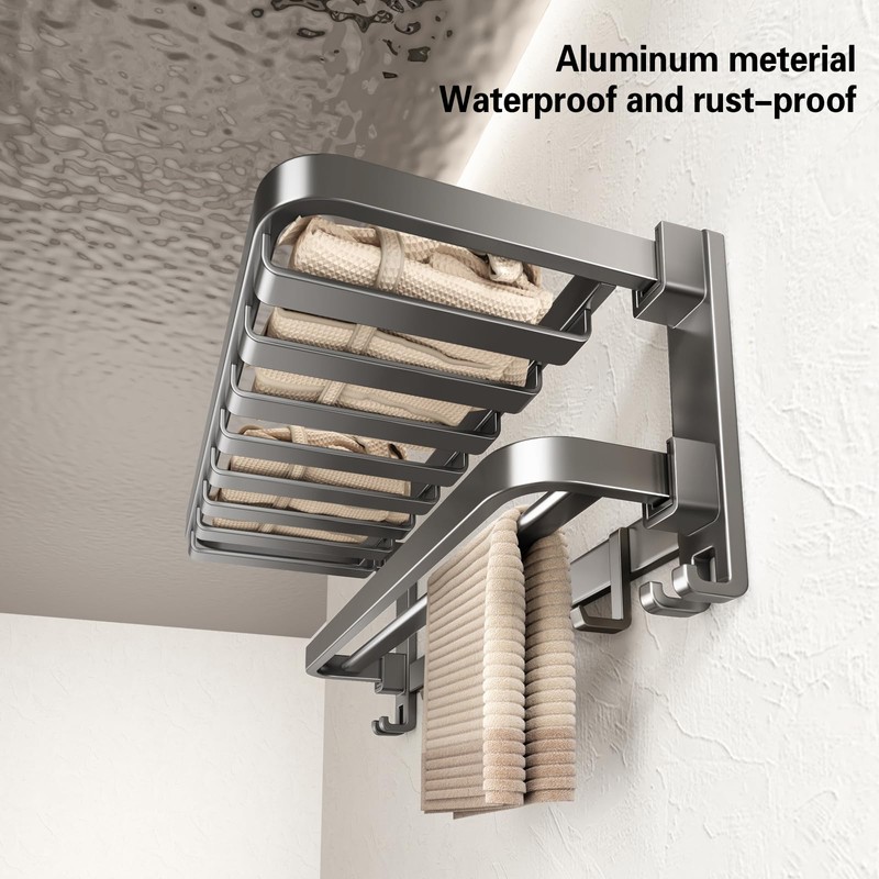 VOLPONE Bathroom Towel Rack with Double Towel Bar Foldable Towel