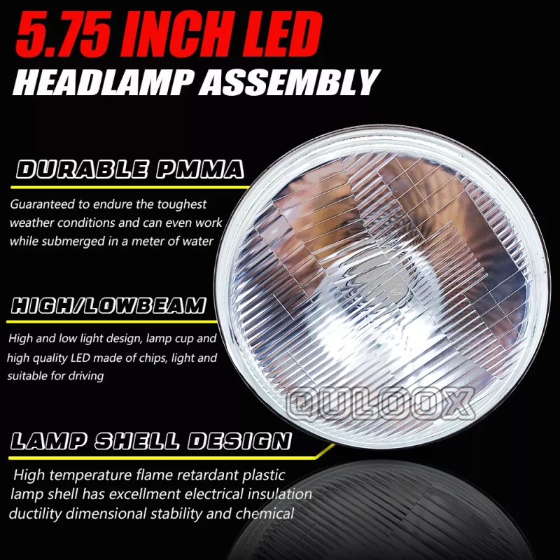 QULOOX 4pcs-5.75" 5-3/4 LED Headlight Hi/Lo Sealed Beam Projector for