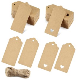 100PCS Brown Kraft Gift Tags (4.5x9cm), Tags with Stringn Two Sizes, Suitable for ChristmasBirthdayWedding Party Gifts, Tie on Labels with String