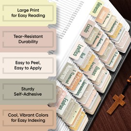 EssexWares - Boho Spanish Solid Color Bible Tabs for Old and New Testament, 80 Large Print Tabs for Biblias en Español, Water-Resistant and Durable Bible Index Tabs for Women and Men - 1.7" Wide