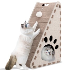 Mittimiya Cat Scratcher, Triangle Felt Cat Scratcher(Cat House), Vertical Integrated 3 in 1 Ramp Vertical Felt Cat Board(Brown Gray)