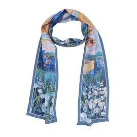 ANDANTINO 100% Silk Scarf for Women 59”*6.3” Long Shawls for Headscarf and Neck- Oblong Hair Wraps with Gift Packed (Oil Painting-Blue)