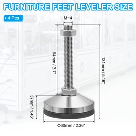 PATIKIL Furniture Leveling Feet 2.4" Dia Base M14 Thread, 4 Pcs Carbon Steel Adjustable Threaded Furniture Levelers Screw on Leg Leveler with Pads for Desk Chair Cabinet, Black