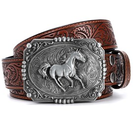BELTROAD Cowboy Belts for Men Western Belt Cowgirl Belt for Women Mens Cowboy Leather Belt for Jeans Christmas Gifts Belt, Sliver Horse-coffee, for Waist 34"-36"