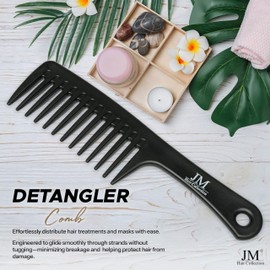 JM Hair Collection Wide Tooth Comb – Black Detangling Comb for Wet, Curly, Thick, or Natural Hair – Anti-Breakage Styling Tool for Shower, Conditioner, and Everyday Use