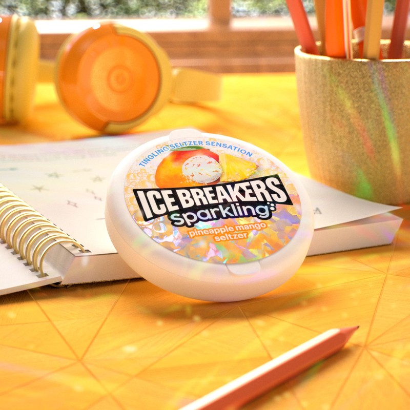 ICE BREAKERS Sparkling Pineapple Mango Seltzer Sugar Free Mints Tins,