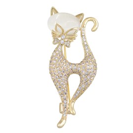 Alilang Kitty Cat Cute Crystal Rhinestone Faux Opal Brooch Pin Vintage Pendant Bag Scarf Decor, Gold