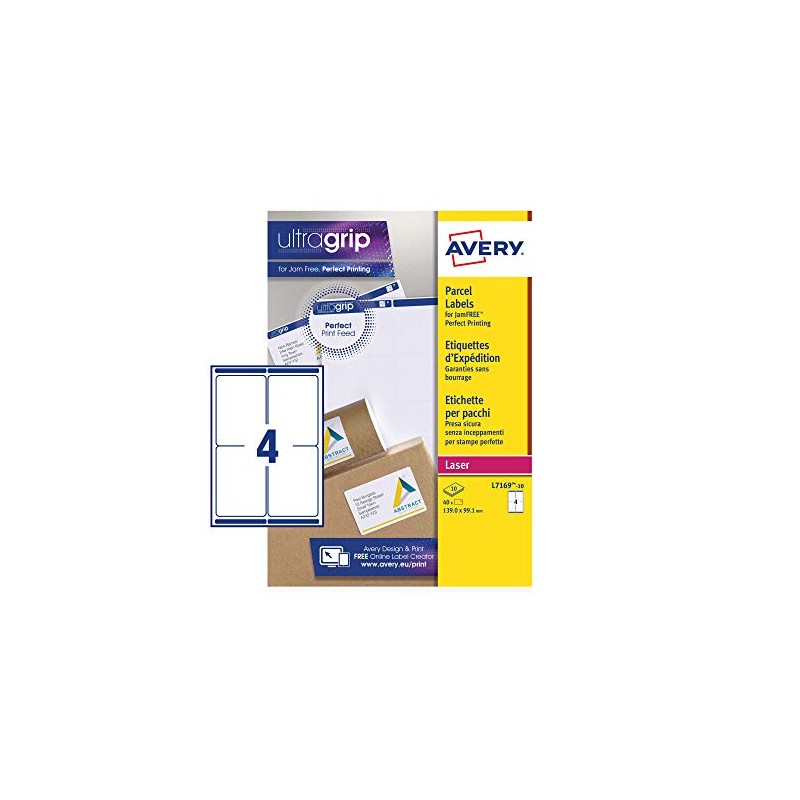 Avery Printable, Customisable Address Mailing Labels, Laser Printers, 4 Labels