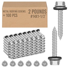 Zonon 100 Pcs Metal Roofing Screws #14 x 1-1/2 Inch Hex Head Sheet Metal Screws for Roof Panels with EPDM Rubber Washer