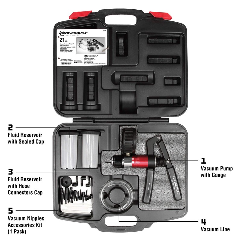 Powerbuilt Vacuum Pump Set with Hoses, Repair Components and Hydraulic