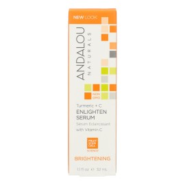 Andalou Naturals Enlighten Serum 1.1 oz Turmeric + C Brightening Squalane & Ceramides Home Use Pore Shrinking for Nose