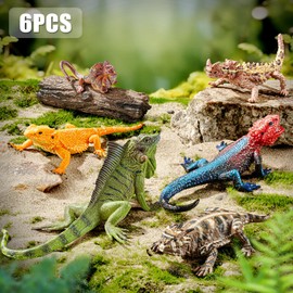 zoopal 6PCS Large Lizard Toys, Realistic Plastic Reptile Animal Figurine Toys Includes Bearded Dragon,Green Iguana,Frilled,Coast Horned,Plains Rock Lizard Figures...Educational Learning Toy for Kids