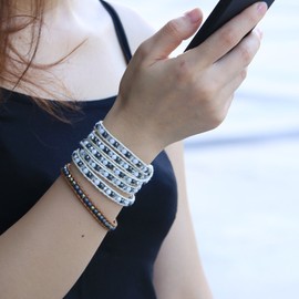 KELITCH Natural Leather Bracelet Handmade Healing Hematite Beads Wrap Bracelet for Women Unisex