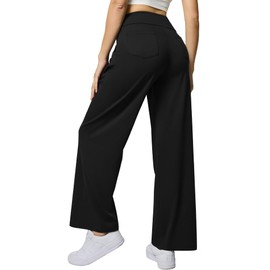 Hispotim Womens Wide Leg Pants Pull On High Waist Stretch Dress Business Casual Yoga Work Pants with 5 Pockets, Black XL