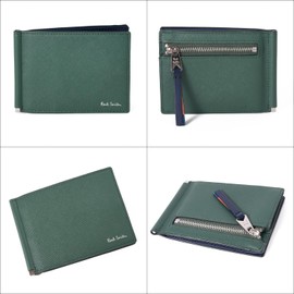 Paul Smith Wallet Money Clip Bi-fold Men's Genuine Leather Shop Bag with 1 Cleaning Cloth, green