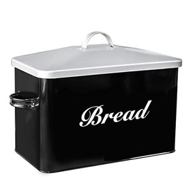 SOTECH Vintage Metal Bread Box Farmhouse Decor Style Pantry Organization and Storage Container,Space Saving Black with Silver Breadbox-Rustic Kitchen Decor