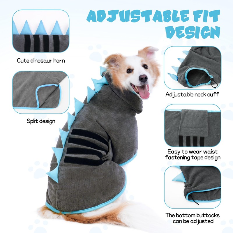 HezzLuv Microfibre Dog Bathrobe, Quick Drying, Adjustable Dog Towel, Extra