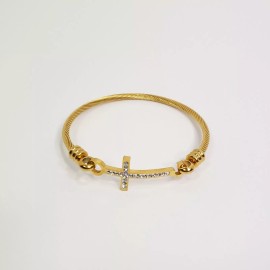 Fashion Jewelry B0034 Gold Tone Clear Rhinestones Cross Design Bling Simple Cuff Bangle Bracelet