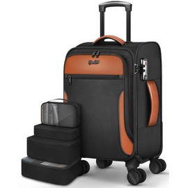 Carry On Luggage 22x14x9 Airline Approved, 20 Inch Softside Suitcase with 4 Pcs, Lightweight Luggage for Women Men with TSA Lock and 4 Spinner Wheels, Soft Side Carry-on Suitcases for Travel