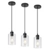 KLSS Modern Black Farmhouse Clear Glass Cylinder Pendant Light Fixture,Mini