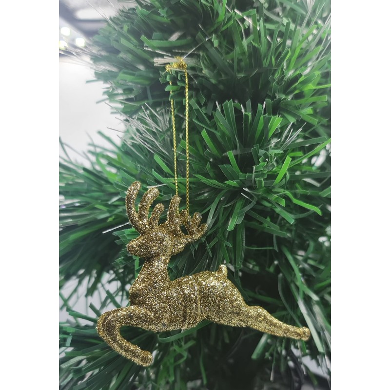 Pack of 6 - Hanging Glitter Reindeer Christmas Tree Decorations