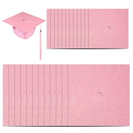 24 Pieces Glitter Cardstock for Grad Caps, DIY Grad Cap Decorations for Grad Party with Self-Adhesive,Pink