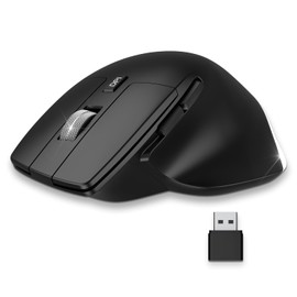 NEWWAY - Vertikale Kabellos Maus A8, Wiederaufladbar - WLAN, 2,4 GHz, Bluetooth -1200/2400/3200 DPI - Metallrad -Ergonomisch - Leise - Integrierter Nano -Empfänger 10 m - USB C - Schwarz