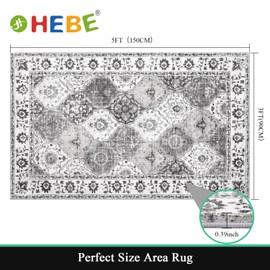 HEBE Washable Area Rug 3'x5' Non Slip Soft Distressed Medallion Bedroom Rug Boho Living Room Rug Accent Throw Rugs Vintage Entry Rug Floor Carpet for Dining Room Bathroom Entryway