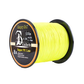 LSHEL Braided Fishing Line 8-fold 500 m PE Super Strong Braided Lines, Yellow, 0.8# 0.15 mm/8.18 kg/18 lb