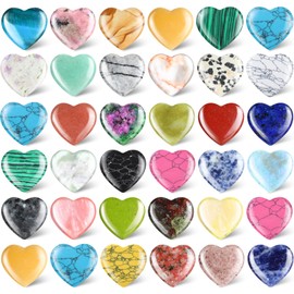 Nuenen 40 Pcs 1.4 Inch Heart Stone Bulk Valentines Gift Heart Worry Stone Tiny Trinkets Healing Crystal Gemstone Love Carved Rock Small Palm Thumb Stone Women Mother's Day Gifts