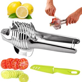 Tomato Cutter,Lemon Slicer, Multipurpose Round Fruit Cutter Holder for Orange Onion Egg,Handhold Stainless Steel Kitchen Tool,Household Kitchen Utensil
