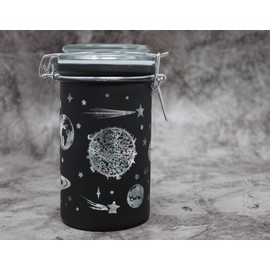 TMI ash Jars Large 6 Tall Airtight Glass Herb orage Jar - See-through Solar Syem Design on Froed Black