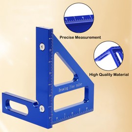 3D Multi Angle Measuring Ruler, 45° & 90° Degree Triangle Scriber Square Protractor, Miter Triangle Ruler Measuring Tool for Engineer Aluminum Inch Scale for Carpenters and Woodworkers (Blue).