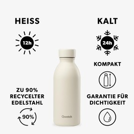 Qwetch ICON Thermos Flask 500 ml Stainless Steel Sand - Compact BPA-Free Drinking Bottle - Insulated Bottle for Coffee, Tea & Water - Leak-Proof, Sustainable, Design & Sports