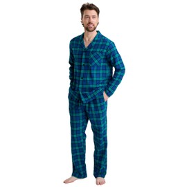 GIVEITPRO -100% Cotton Flannel, Men's Long Button-Down Sleepwear Pajama Set, BLUE, X-Large