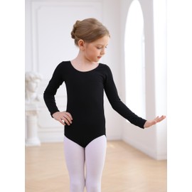 MdnMd Toddler Girls Basic Long Sleeve Dance Ballet Leotard Outfit Bodysuit Gymnastic (Black, Age 2-4 / 2t,3t)