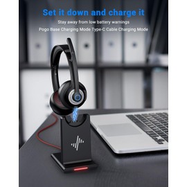 JIAMQISHI Wireless Headset with AI Noise Cancelling Microphone Bluetooth Headset - Bluetooth V5.2 Headphones with USB Dongle, Charging Base & Mic Mute for Computer/Laptop/PC/iPhone/Android/Cell Phones