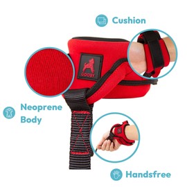 Gooby Neoprene Wrist Band Sport Leash - Pink, 6 FT - Comfortable Hands Free Leash with Elastic Band for Small, Medium and Large Dogs