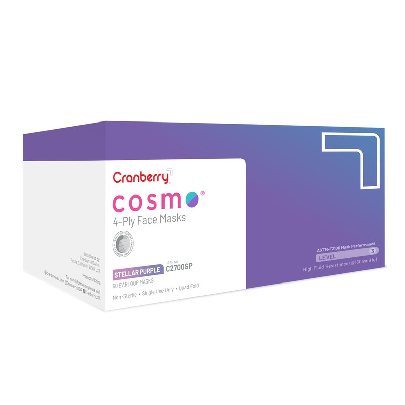 Cranberry USA C2700SP Cosmo Earloop Face Mask, Disposable, Purple (Pack