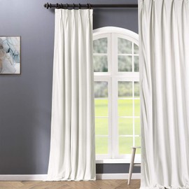 HPD Half Price Drapes VPCH-110602-96-FP Signature Pleated Blackout Velvet Curtain (1 Panel), 25 X 96, Porcelain White