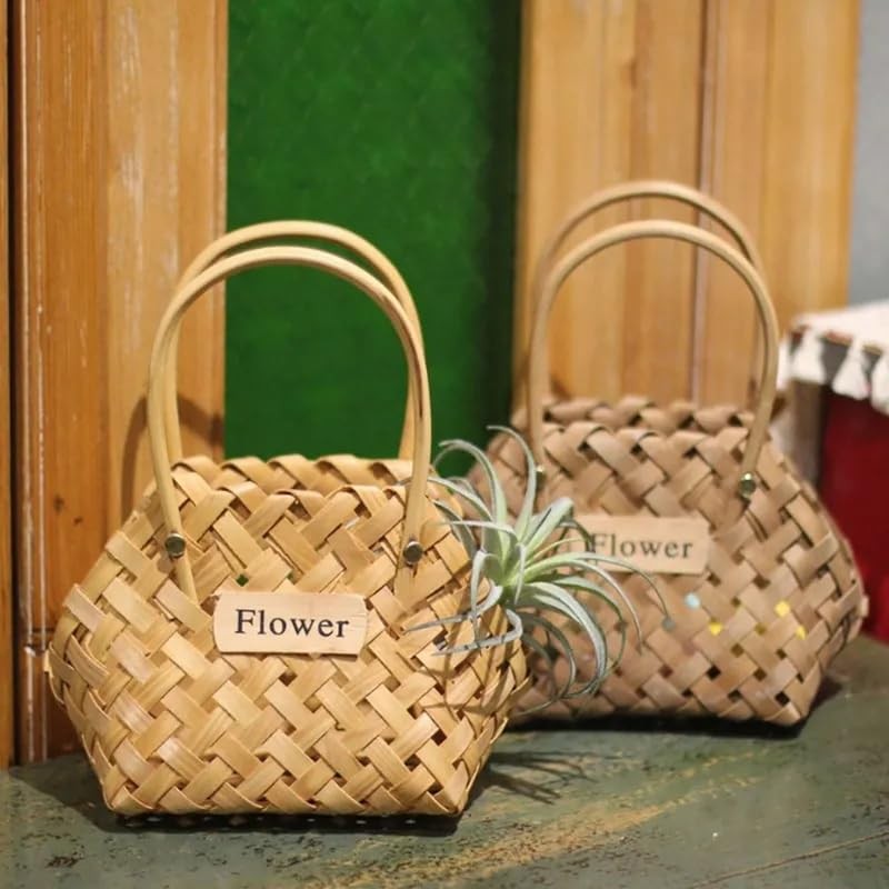 Wood Baskets Woven Hand-Held Wicker Cachepot For Flowers Pot Wicker