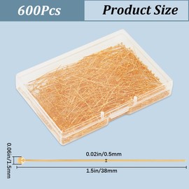 SOFPLATE 1 Box 600Pcs 38mm Ball Head Pins Gold Ball Headpins Long Bead Head Pin Brass Needles Craft Headpin Findings for Jewelry Making Accessories DIY Dangle Earrings Bracelet Women Adult Supplies