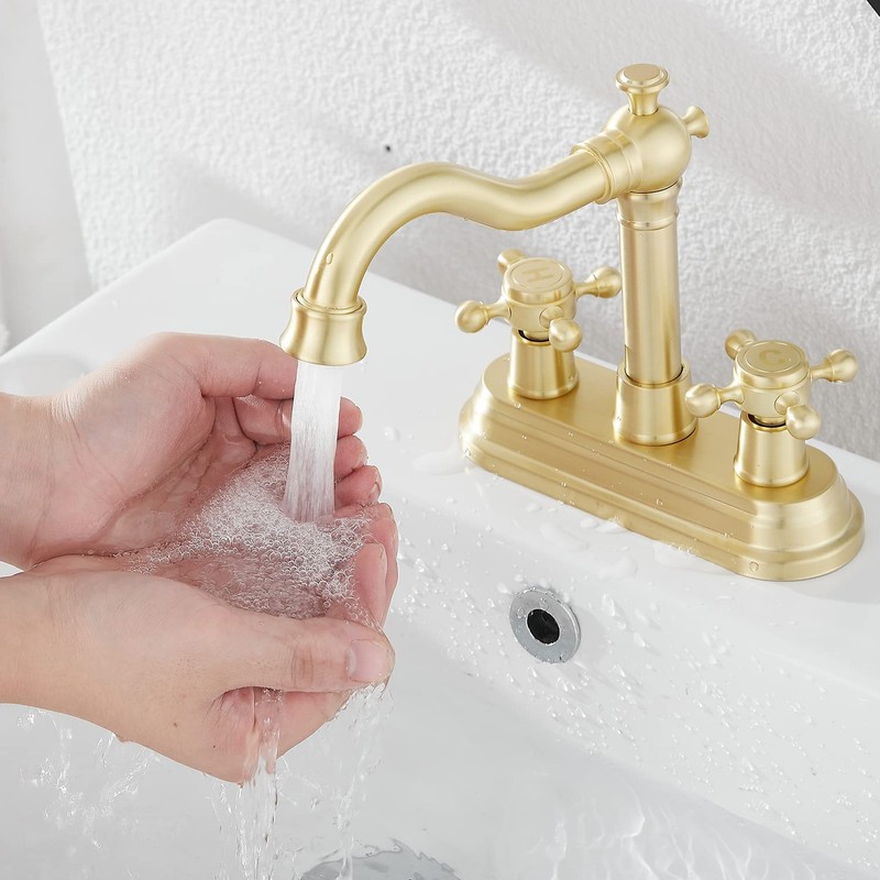 Bathroom Faucet Brushed Gold GGStudy 2 Handles 4 Inches Centerset