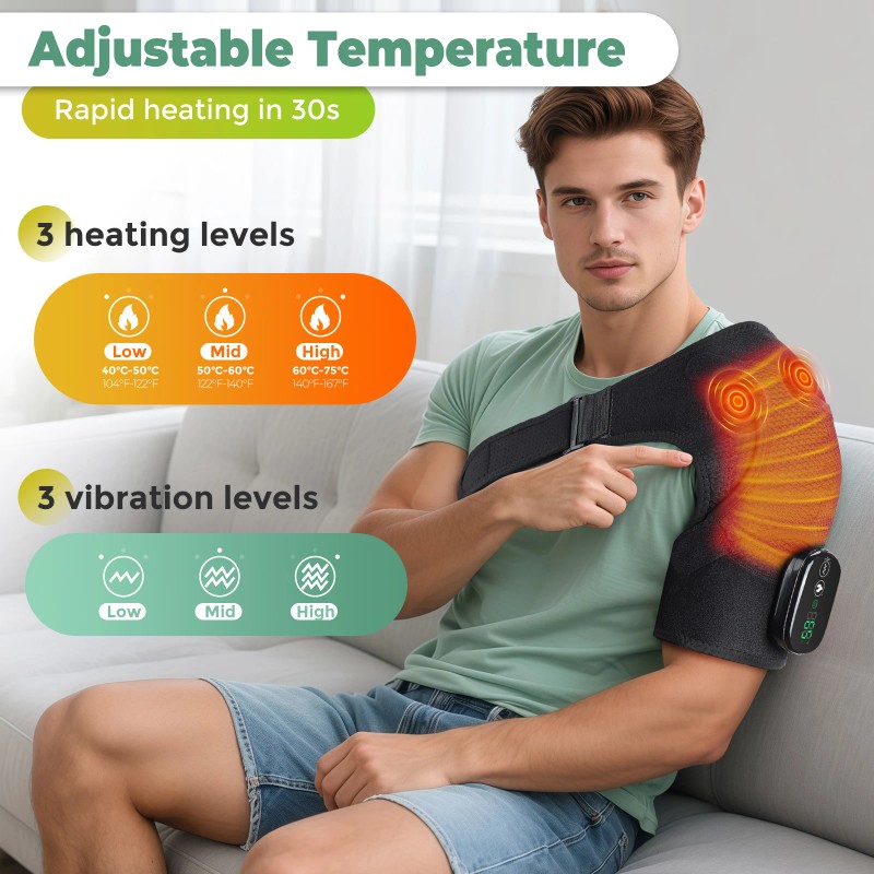 US USB Rechargeable Shoulder Brace Massage Belt Electric Heating Vibration