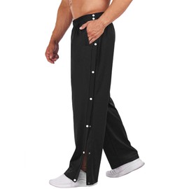 Deyeek Men's Tear Away Basketball Pants High Split Snap Button Casual Post-Surgery Sweatpants with Pockets