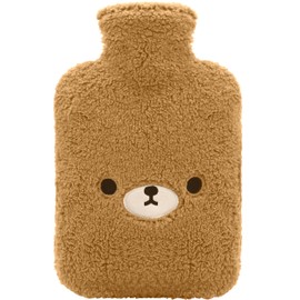samply Hot Water Bottle with Cute Cover,2L Hot Water Bag for Hot and Cold Compress, Hand Feet Warmer,Neck and Shoulder Pain Relief, Brown Bear